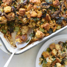 Cornbread Stuffing with Kale and Mushrooms Recipe
