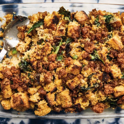 Cornbread Stuffing with Sausage and Collard Greens