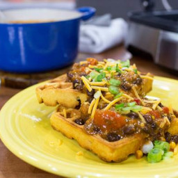 Cornbread Waffles with Chili and Cheese