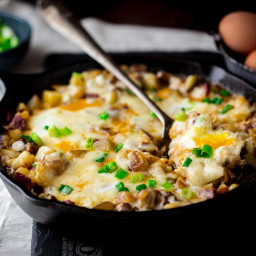 Corned Beef Skillet Hash with Eggs and Cheddar