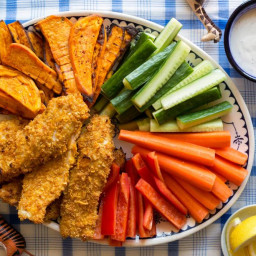 Cornflake-crusted chicken tenders with dipping sauces