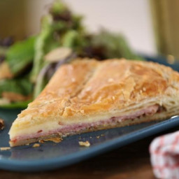 Country Ham and Cheddar Pie with Whole Grain Mustard and Greens with Aprico