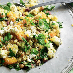 Couscous with chickpeas, dried apricots, pistachios and marinated feta