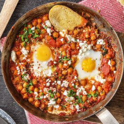 Cozy Chickpea and Egg Skillet with Shakshuka Spices and Feta Cheese