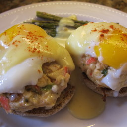 Crab Cakes Eggs Benedict with Roasted Asparagus        