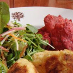 Crabmeat Cakes, Crisp Beets, and Sweet Potatoes