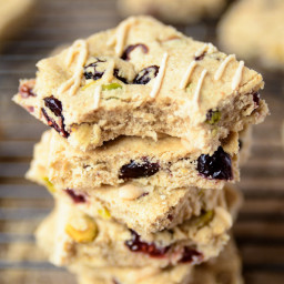 Cranberry and Pistachio Shortbread with Almond Icing