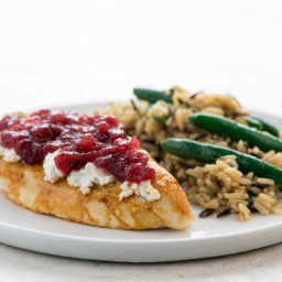 Cranberry Glazed Chicken with Roasted Green Bean and Wild Rice Casseroleeas