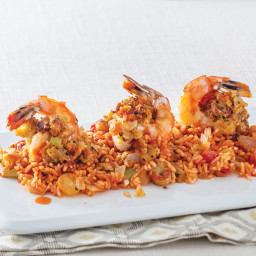 Crawfish-Stuffed Shrimp with Creole Rice