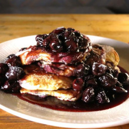 Cream Cheese Pancakes with Cherries Jubilee Syrup