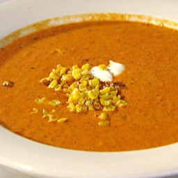 Cream of Roasted Red Bell Pepper Soup with Roasted Sweet Corn and Cilantro-