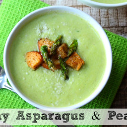 Creamy Asparagus and Pea Soup with Herbed Croutons