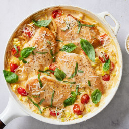 Creamy Basil Chicken Skillet with Corn and Tomato