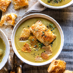 Creamy Broccoli and Butternut Squash Soup with Cheddar Brie Pastries