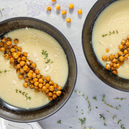 Creamy Cauliflower Potato Soup with Thyme & Lemon Pepper Chickpeas