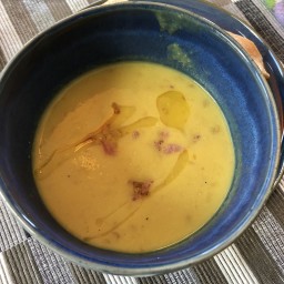 Creamy Cauliflower Soup with Truffle Salt and Pancetta