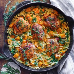 Creamy Chicken Orzo with Butternut Squash and Spinach