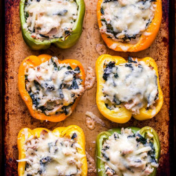 Creamy Chicken, Spinach and Rice Stuffed Peppers