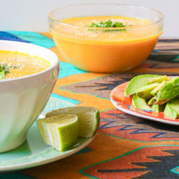 Creamy Coconut Carrot Soup with Avocado and Toasted Quinoa