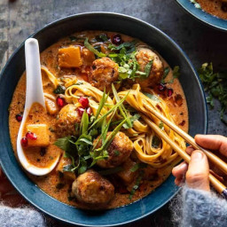 Creamy Coconut Chicken Meatball and Noodle Curry