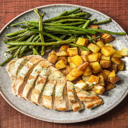 Creamy Dill Chicken with Roasted Potatoes and Green Beans