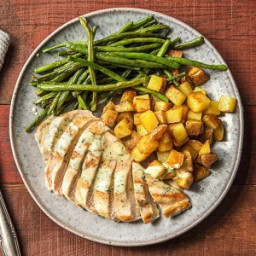 Creamy Dill Chicken with Roasted Potatoes and Green Beans