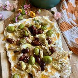 Creamy Feta Board with Lemon Roasted Artichokes and Olives