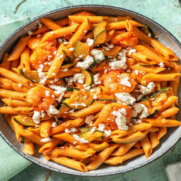 Creamy Feta & Prawn Penne with Garlicky Courgettes