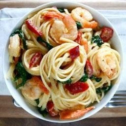 Creamy Goat Cheese Pasta with Spicy-Sweet Peppers & Shrimp Recipe