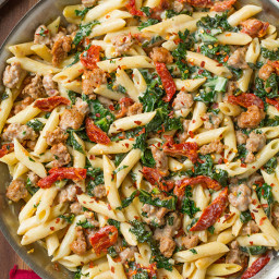 Creamy Kale and Turkey Sausage Pasta with Sun Dried Tomatoes