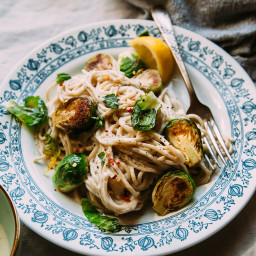 Creamy Miso Pasta with Brussels Sprouts (vegan)