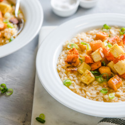 Creamy Miso Risotto with Roasted Winter Vegetables 
