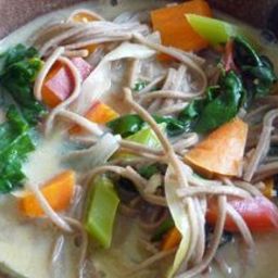 Creamy Miso Soup w/ Veggies, Greens and Soba Noodles