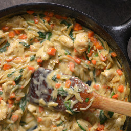 Creamy One-Pot Chicken, Carrot, and Spinach Orzo
