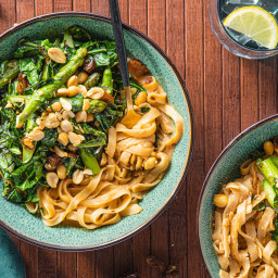 Creamy Peanut Noodles with Gingered Asparagus & Collard Greens
