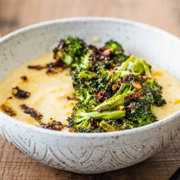 Creamy Polenta with White Beans and Roasted Broccoli