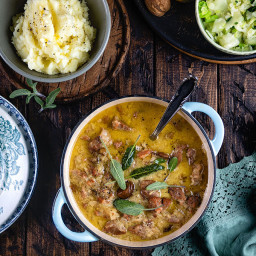 Creamy pork casserole with cider and apples