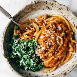 Creamy Pumpkin Spaghetti with Garlic Kale