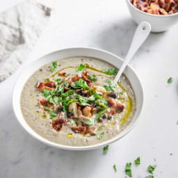 Creamy Roasted Garlic and Mushroom Soup with Bacon