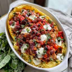 Creamy Spaghetti Squash with Roasted Chicken and Tomatoes