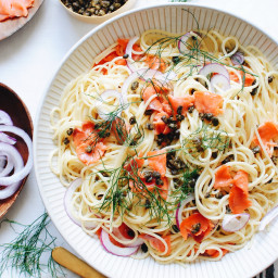 Creamy Spaghetti with Smoked Salmon and Fried Capers
