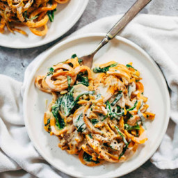 Creamy Spinach Sweet Potato Noodles with Cashew Sauce