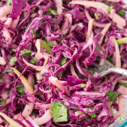 Creamy Spiralized Red Cabbage and Green Apple Slaw with Cilantro and Lime