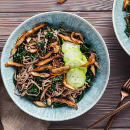 Creamy Tahini Noodles with Crispy Shiitakes & Quick Pickles