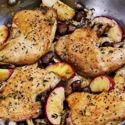 Creamy Thyme Chicken with Sautéed Apples and Mushrooms