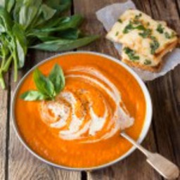 Creamy Tomato Soup and Basil Cheese on Toast
