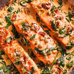 Creamy Tuscan Salmon with Spinach, Artichokes, and Garlic