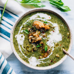 Creamy Vegan Nettles Soup with Kale and Cauliflower