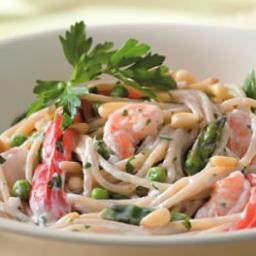 Creamy Garlic Pasta with Shrimp  and  Vegetables