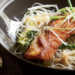 Crisp Asian Salmon with Bok Choy and Rice Noodles Recipe